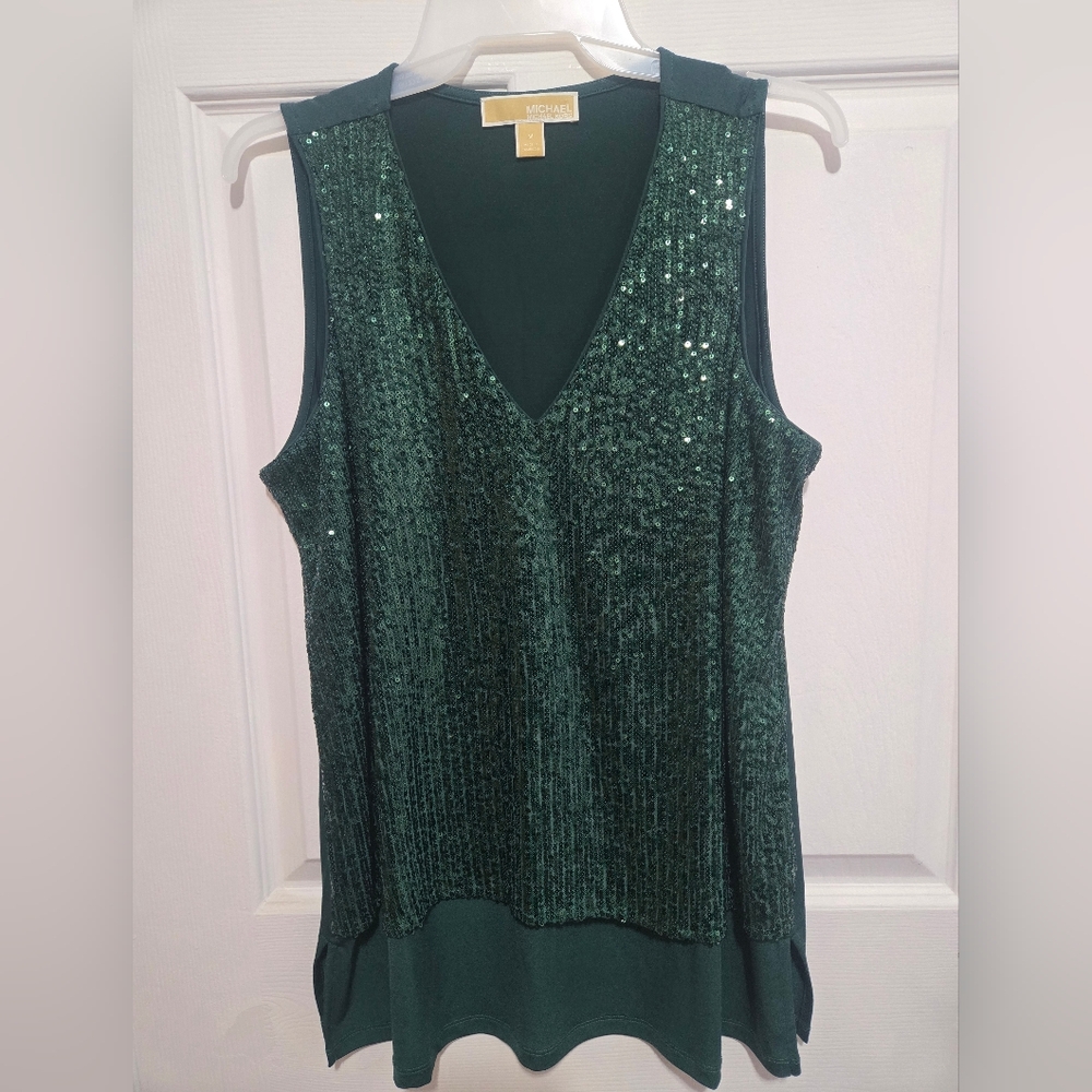 MICHAEL KORS Green Sequin Sleeveless Top